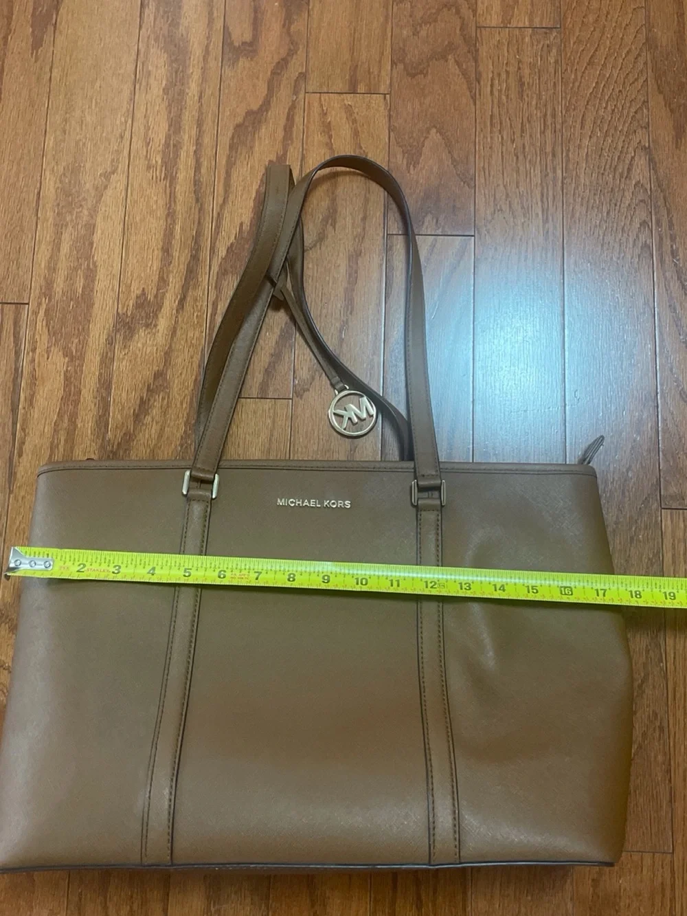 Michael Kors Camel Brown Saffiano Leather Tote with MK Charm